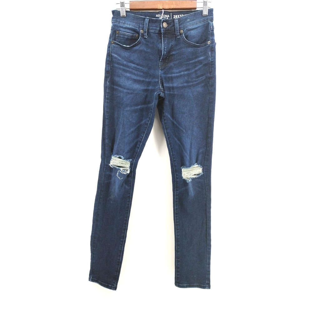 Arizona Jeans Mens 28x32 Blue Straight Leg Distressed Denim Classic Casual Pants